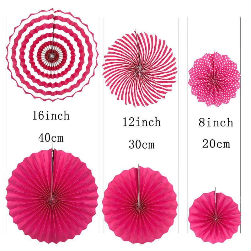 AKIO CRAFT Hot Pink and Black Birthday Party Hanging Paper Fans Decorations - Women Girls Birthday Party Wedding Bridal Shower Bachelorette Carnival Party Ceiling Hangings Photo Booth Backdrops Decorations, 12pc - Image 3